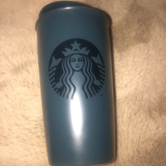 STARBUCKS Coffee 2015 Dark Blue / Green Ceramic Travel Tumbler Mug 12oz - Picture 2 of 5
